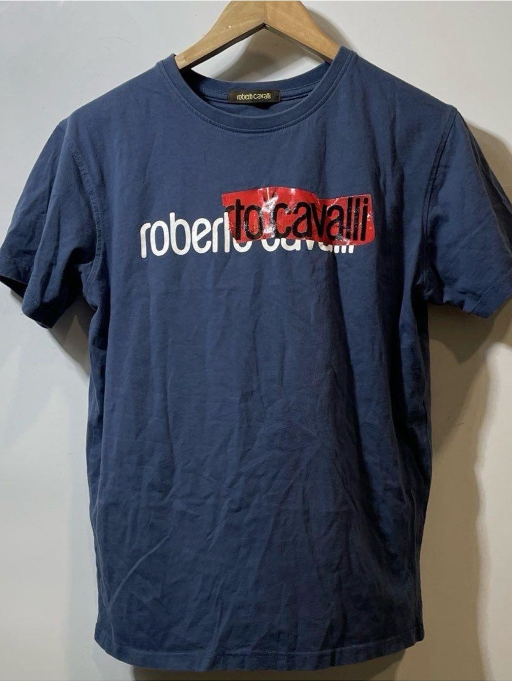 Roberto Cavalli Men’s Navy Logo Crewneck T-Shirt